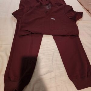 Figs Burgundy Scrub Set High Waisted Jogger Pants Catarina Top